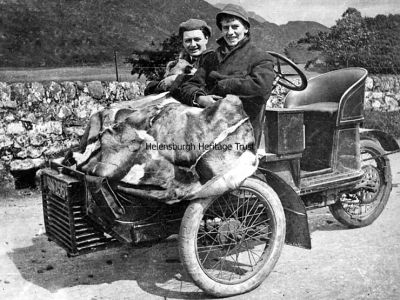 1906 car
John Logie Baird (right) and a friend are seens in his 'Reaper and Binder' three-wheeled car in the Trossachs in 1906. The car was later written off after a crash on the Loch Lomond road.
