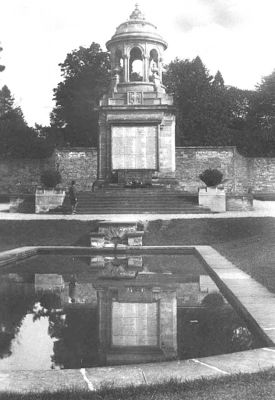 Helensburgh Cenotaph
An old photograph of the Cenotaph in Hermitage Park. Today the lettering of the names of the fallen is weather-beaten, and for safety reasons the pool is kept empty.
