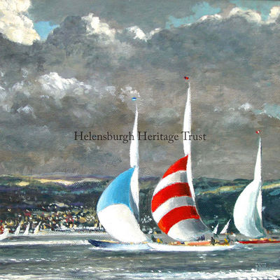 Clyde Regatta
Arthur H.Turner's picture of a Clyde Regatta is one of three images from the Anderson Trust collection of local works of art which have been printed as greetings cards and are on sale at The Scandinavian Shop in Sinclair Street, Helensburgh. The other two are "View from the Long Croft" by Viola Paterson and "View from the Golf Links" by John Young Hunter.
