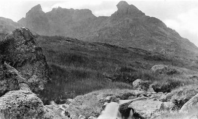 Cobbler
The Cobbler and the fast flowing Sour Milk Burn at Arrochar. Image circa 1936.
