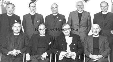 Moderator's visit
The Moderator of the General Assembly of the Church of Scotland, the Very Rev Dr Roy Sanderson, was in Helensburgh in September 1967 as part of a visit to Dumbarton Presbytery. This picture at the Queen's Hotel shows (standing) the Rev Jack Dutch of Old and St Andrew's, the Rev Andrew Scobie of Cardross, the Rev Dr George Logan of Park, the Rev Merricks Arnott of Rosneath, the Rev J.Murray of Garelochhead; (front) the Rev L.A.Ritchie of St Columba, the Rev Robert Cairns of St Bride's, Dr Sanderson, and the Rev Dr T.Crouther Gordon of Helensburgh.
