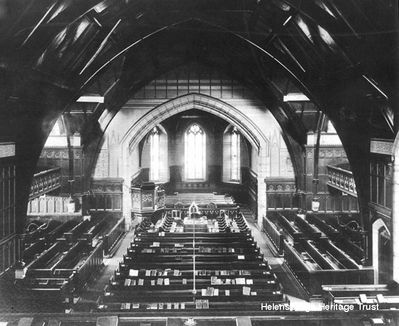 West Kirk interior
An early picture of the interior of St Andrew's Church of Scotland, then Old and St Andrew's, then the West Kirk, and now Helensburgh Parish Church. Image supplied by a former minister of the church, the Rev David Clark.
