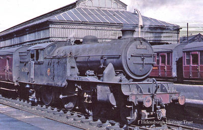 67629 at Helensburgh
An engine of the 84-ton V1 Class introduced in 1930, 67629, waits at Helensburgh Central. Photo reproduced by kind permission of the Duncan Chandler Collection, the copyright holder.
