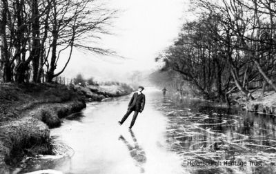 Skating in Glen Fruin
Photograph taken c.1910 by keen amateur photographer Robert Thorburn, a Helensburgh grocery store manager. It shows a skater enjoying the frozen River Fruin.

