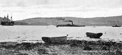 Gareloch from Ardencaple
A view of the Gareloch from Ardencaple, showing the Training Ship Empress and the steamer Lucy Ashton. Image date unknown.
