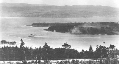 Steamer leaving the Gareloch
The date of this picture, taken from the Whistler's Glen area above Rhu, is not known, and neither has the steamer been identified. Of particular interest is Kidston Point, bottom left
