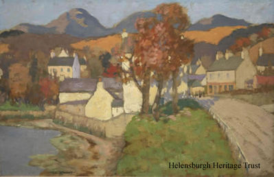 “Garelochhead” by James Wright
This oil painting of the village as it was almost 100 years ago by James Wright (1885–1947) was acquired by the Anderson Trust in 2009. The artist, who lived for a time in Garelochhead, was a friend of the well known artist, James Kay (1858–1942) who designed the house Crimea on a hill at Whistlefield, overlooking Loch Long.
