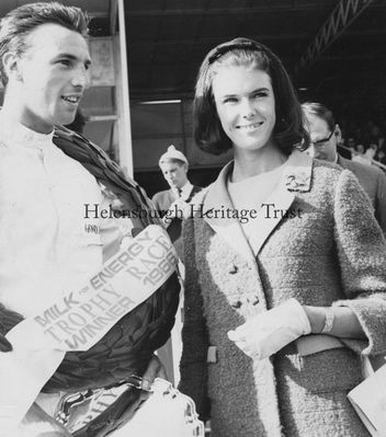 Helen Stewart
Helensburgh-born Helen Stewart, wife of Sir Jackie Stewart, presents the 1966 Milk for Energy Race trophy to winner Alan Robinson at Ingliston motor racing circuit, near Edinburgh.
