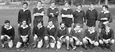 Helensburgh Rugby Club
One of the earliest Helensburgh Rugby Club team photos, taken in October 1969. Standing (from left): Julian Rey, Douglas Grewcock, Howard Morrison, Douglas Dow, Paul Johnston, unknown, Bob Stretch; front: Alan Howat, Dave Muir, Guy Grant, the Rev Russell Davidson, Graeme Heron, Brian Johnstone, Paddy Burns, Fergus Howat.
