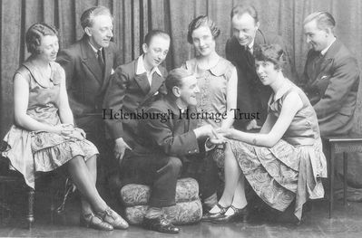 Jack and the Entertainers
Helensburgh-born Jack Buchanan (1891-1957), a major UK musical comedy, revue and film star, choreographer, director, producer and manager, demonstrates his disarming, casual style, with fellow members of the 'Helensburgh Entertainers' in 1926.
