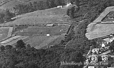 Helensburgh FC
The original Ardencaple pitch of Helensburgh Football Club, with the cricket pitch and West Montrose Street below, from an aerial view of west Helensburgh. The image, date unknown, is from the collection of William Orr of Rhu, who was at one time the Burgh Engineer before becoming the Assistant Engineer for Argyllshire, and it was supplied by his great nephew, Alistair Quinlan.
