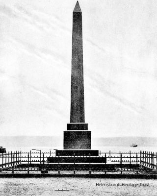 Bell obelisk
The Henry bell obelisk on West Clyde Street before the railings were removed for the war effort in World War Two. Image date unknown.
