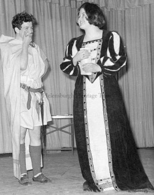 Land of the Free
A scene from the Hermitage Academy production of 'Land of the Free', one of the sketches in a school concert entitled 'Conducted Tour" which ran for three nights in March 1969. It was the brainchild of deputy rector John Robertson. Elizabeth Burns is seen as Lady Macbeth.
