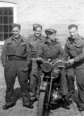 Trying motorbike
Members of 162 Battery (Helensburgh), 54 Regiment Light Anti-aircraft, Royal Artillery, Territorial Army, try out a motorbike in the late 1930s, venue unknown. On the bike is Ivor McIvor. Image, date unknown, supplied by Ivor's son, Colin McIvor of Largs.
