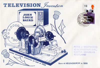 First day cover
A 1967 first day cover with a 1s 9d stamp showing John Logie Baird's television equipment, posted in Helensburgh on September 19 1967.
