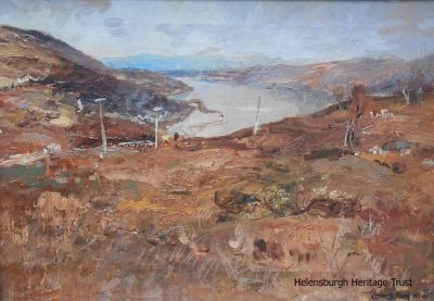Whistlefield, Gareloch
An oil painting by James Kay RSA RSW entitled 'Whistlefield, Gareloch', which in 2014 was valued at £9,500. Kay lived there at Crimea (now Dalriada), Portincaple for 33 years and worked in a studio at 79 West Regent Street, Glasgow. The house belonged to his brother Alec, a shipping office manager. The name was chosen when they moved there in 1909 because his father was a Chief Petty Officer in the Royal Navy during the Crimean War, serving in the Black Sea area. James painted an elaborate mural of scenes from the Crimean War on the walls of the main entrance. Image date unknown.
