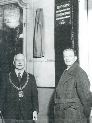 John Logie Baird at Hastings
Helensburgh-born inventor John Logie Baird is pictured at the unveiling of a plaque by the Mayor of Hastings, where Baird first demonstrated television in 1924.
