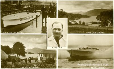 World record
A multi-view postcard issued to mark Kaye Don setting a world water speed record on Loch Lomond on July 18 1932 in Miss England 111, when he was timed at 119.81 mph. On the back of the card it states: "Miss England 111 owned by Lord Wakefield, and driven by Kaye Don, cost Â£40,000 to build. Her engines developed 5,000 Horse Power, designed to give her a speed of 200mph." Image supplied by Alistair McIntyre.
