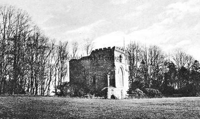 Kilmahew Castle
Kilmahew Castle at Cardross was built on land granted to the Napier family by Malcolm, the Earl of Lennox, around 1290. The castle, originally a four-storey 16th century tower house, was built in the 16th century by the Napiers, who owned it until 1820. The estate had to be sold to pay off the last Laird's gambling debts.The ruins were acquired by the Archdiocese of Glasgow, with the surrounding estate, in 1948, and the now derelict St Peter's Priests Training College was built nearby. Image date unknown.
