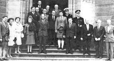 Kirking of the Council
The first ever Kirking of Helensburgh District Council at Rhu Parish Church in 1967. From left: Murdo McGregor, Margaret MacDonald, Marie Dick, Cathy Allan, chairman Billy Petrie, J.Campbell Weir, Lord Lieutenant Robert Arbuthnott, Ian Campbell MP, Frank Kane, Ken McFarlane J.McLeod Williamson, Jimmy Miller, Robert McIntyre (who supplied the image), Captain Mike Henry from Faslane, Chief Inspector Leslie Mills, Tommy Lindsay, Alex Erskine, clerk Bob Macquarrie, and Hector MacDonald.
