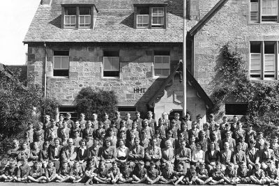 Larchfield School
A 1951 image of the staff and pupils of Helensburgh's Larchfield School outside the Colquhoun Street building. It later became part of Lomond School, but when that was consolidated on the St Bride's site it was sold to Cala Homes for development. The headmaster at the time was Stephen Hutchinson, later to become a minister, and other masters included Mr Barclay-Smith, Mr Goldsmith, Mr Denny and Mr Geddes. Image supplied by former pupil Thomas Mann.
