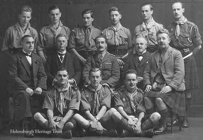 Helensburgh Scout Leaders
Helensburgh Scout Leaders and Rover Scouts pose for a formal photograph, circa 1918. Image supplied by Geoff Riddington.
