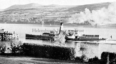 PS Lucy Ashton
The Lucy Ashton approaches Barremman Pier at Clynder. She operated the Craigendoran - Gareloch - Greenock service from the early 1900s until she was withdrawn during the Second World War. The pier was built about 1887 on the instructions of Robert Thom, owner of Barremman Estate, and demolished in 1967.
