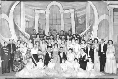 Operatic Society
Members of Helensburgh Amateur Operatic Society on stage at the Victoria Hall for the 1959 annual production. Image supplied by Rae Symon; further details wanted.
