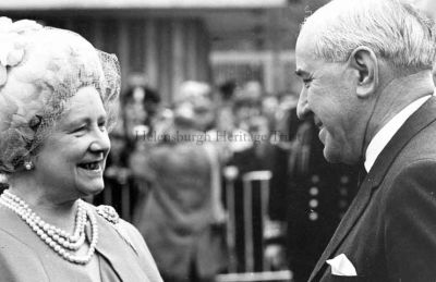Queen Mother and Provost
The Queen Mother talks to Helensburgh's Provost, J.McLeod Williamson, during a visit to the Clyde Submarine Base at Faslane in May 1968. Photo by Hector Cameron.
