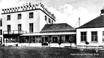 Queen's Hotel
The Queen's Hotel on Helensburgh eastern seafront was originally Baths House, built by Henry Bell, who built Europe's first commercial steamship the Comet in 1812. The building has had many alterations but still stands on East Clyde Street, having been converted into flats. Image date unknown.

