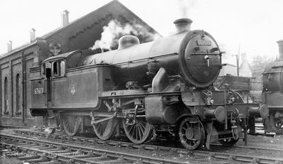 67613 at Helensburgh
67613, pictured at the Helensburgh shed, was of the Gresley-designed V1 class. Introduced in 1930, this class of engine weighed 84 tons. Image date unknown.
