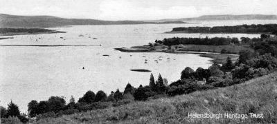 Rhu Narrows
An old image of the Gareloch from above Clynder showing Rhu Narrows as it used to be, before the passage between the Spit and Rosneath was widened for use by naval vessels and submarines. Image date unknown.

