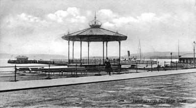 Bandstand view
A 1913 image of the bandstand on Helensburgh's West Esplanade, with a steamer berthed at the pier beyond.
