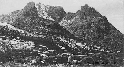 The Cobbler
The Cobbler mountain near the head of Loch Long at Arrochar, also known as Ben Arthur. It is called the Cobbler because of its resemblance, from a distance, to a cobbler at work. Image circa 1900.
