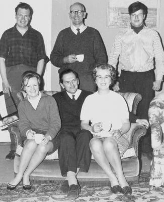 Stage Crew
Some of the members of the stage crew for a Helensburgh Theatre Arts Club production of Enid Bagnold"s 'The Chalk Garden' in the 1960s. Stage manager Jim McIntyre is on the couch with Jenny Taylor and May Burt, while standing are Duncan Ewing, Jack Burt and Jim Thomson.
