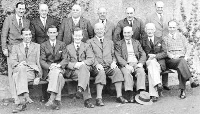 Tin Hut Club-2
Members of the Tin Hut Club, a club which formed within Helensburgh Golf Club in 1932 for golfers who had been members when the clubhouse was made of wood and corrugated iron, pictured in 1935. From left, back: W.K.Maclachlan, A.McDougall (vet), R.C.Lindsay (auctioneer), R.Stanton (lawyer), W.Easton (grocer); front: A.McCulloch (decorator), A.Douglas (coal businessman), R.Ness (lawyer), G.R.Murray, A.Stewart, W.Ferguson, club professional Tom Turnbull. Image supplied by Iain McCulloch.
