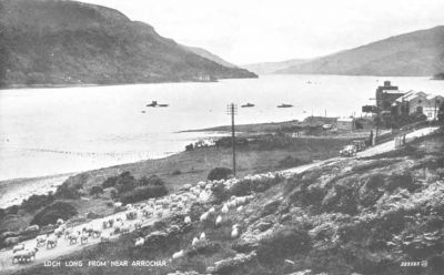 Loch Long Torpedo Range
This picture, circa 1920, shows the Loch Long Torpedo Range which was in use from 1912-86. The building was badly damaged by fire and demolished in 2007. Activity at the range reached a peak during World War Two, with more than 12,000 torpedoes being fired down the loch in 1944. 

