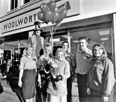 Wonder of Woolies-1
Local historian Pat Drayton is seen with members of staff outside the Woolworths store in West Clyde Street, Helensburgh, in October 1997. She won a competition to perform the official opening of a new look store after extensive refurbishment and was treated to a champagne breakfast before the opening. The store was open for many years until it closed in January 2009 when the chain went into administration.
