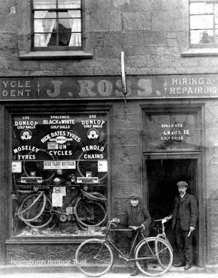 Ross Cycles
An image c.1910 of John Ross in front of his cycle shop at 33 West Princes Street, Helensburgh. Image supplied by his great-grandson Jeff Castel de Oro.
Keywords: ross cycles