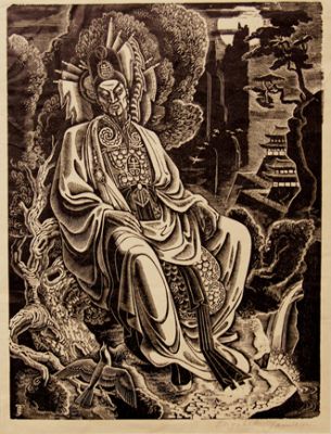 Wood engraving of The Emperor the Nightingale, by Elizabeth Jamieson Odling. Copyright the Anderson (Local Collection) Trust.
